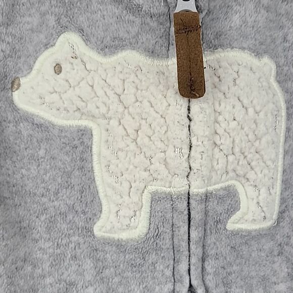 Carters 3M Gray Polar Bear Sherpa Fleece Hoodie One-Piece Jumper Winter Outfit - Picture 3 of 8